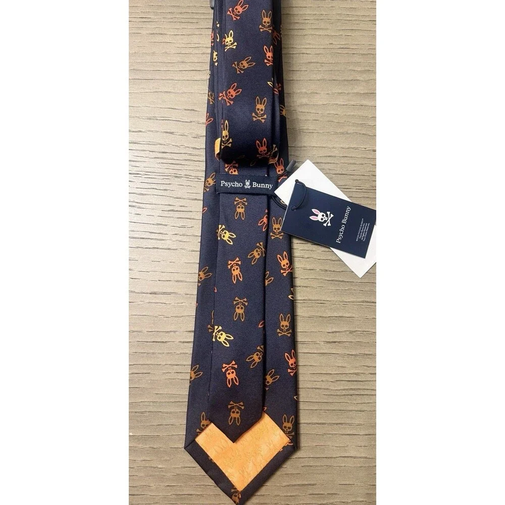 Psycho Bunny 'TOSSED BUNNY' All Over Bunny Orange Silk Neck Tie.